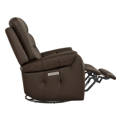 Carrie Swivel Genuine Leather Power Recliner with Power Headrest
