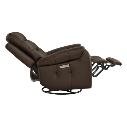 Carrie Swivel Genuine Leather Power Recliner with Power Headrest