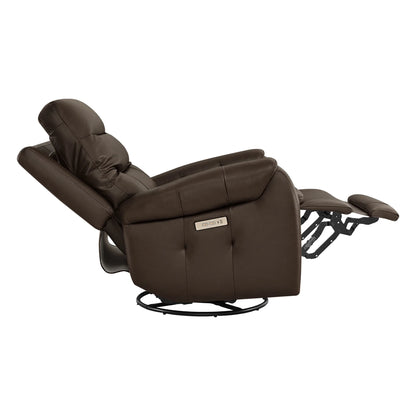 Carrie Swivel Genuine Leather Power Recliner with Power Headrest