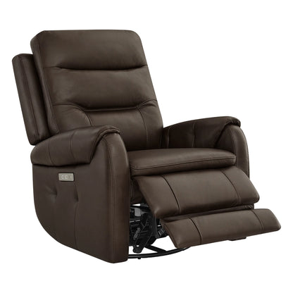Carrie Swivel Genuine Leather Power Recliner with Power Headrest