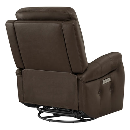 Carrie Swivel Genuine Leather Power Recliner with Power Headrest