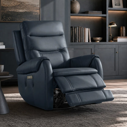 Carrie Swivel Genuine Leather Power Recliner with Power Headrest