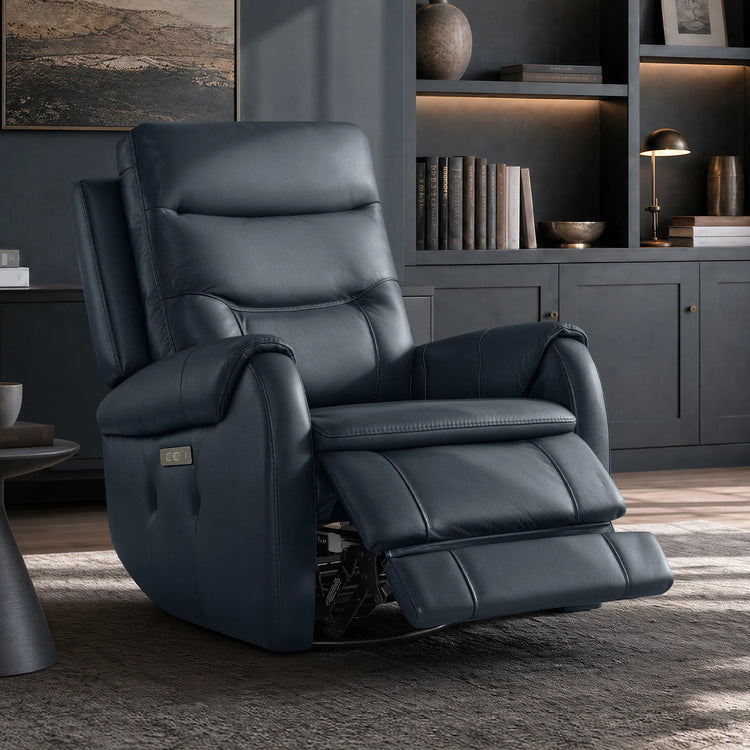 Carrie Swivel Genuine Leather Power Recliner with Power Headrest