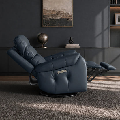 Carrie Swivel Genuine Leather Power Recliner with Power Headrest
