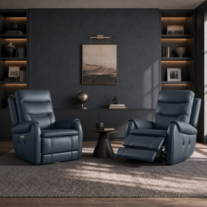 Carrie Swivel Genuine Leather Power Recliner with Power Headrest