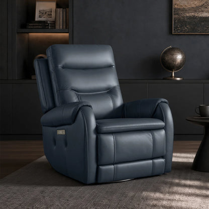 Carrie Swivel Genuine Leather Power Recliner with Power Headrest