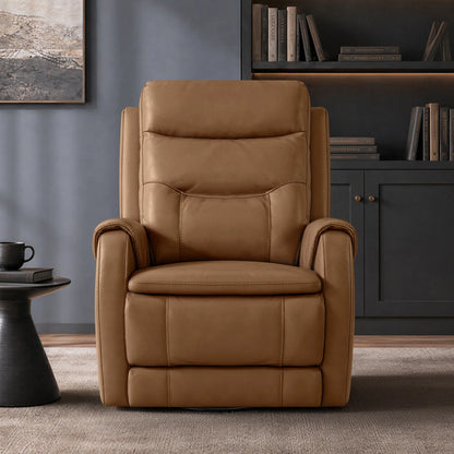 Carrie Swivel Genuine Leather Power Recliner with Power Headrest