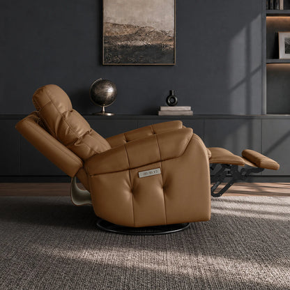 Carrie Swivel Genuine Leather Power Recliner with Power Headrest