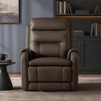 Carrie Swivel Genuine Leather Power Recliner with Power Headrest