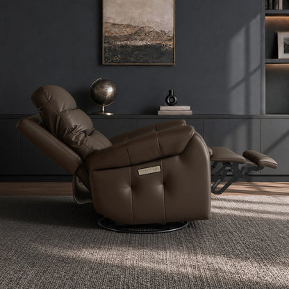 Carrie Swivel Genuine Leather Power Recliner with Power Headrest