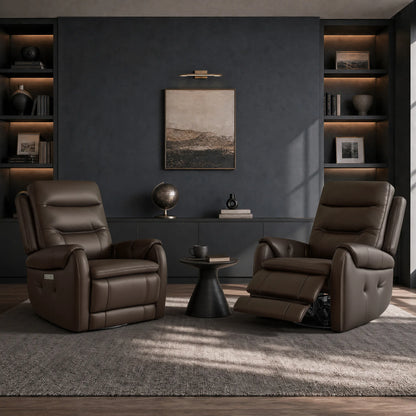 Carrie Swivel Genuine Leather Power Recliner with Power Headrest