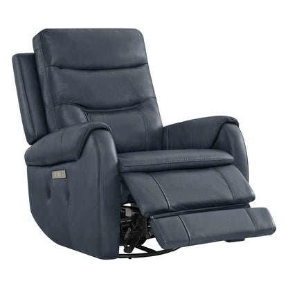 Carrie Swivel Genuine Leather Power Recliner with Power Headrest