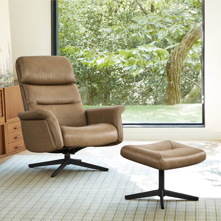 Cary Genuine Leather Swivel Reclining Chair & Ottoman