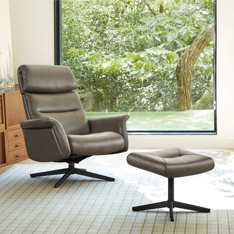 Cary Genuine Leather Swivel Reclining Chair & Ottoman