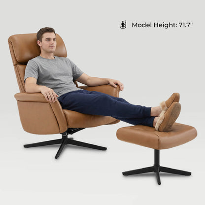 Cary Genuine Leather Swivel Reclining Chair & Ottoman