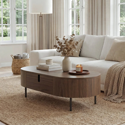 Blake Oval Storage Coffee Table with Two Drawers