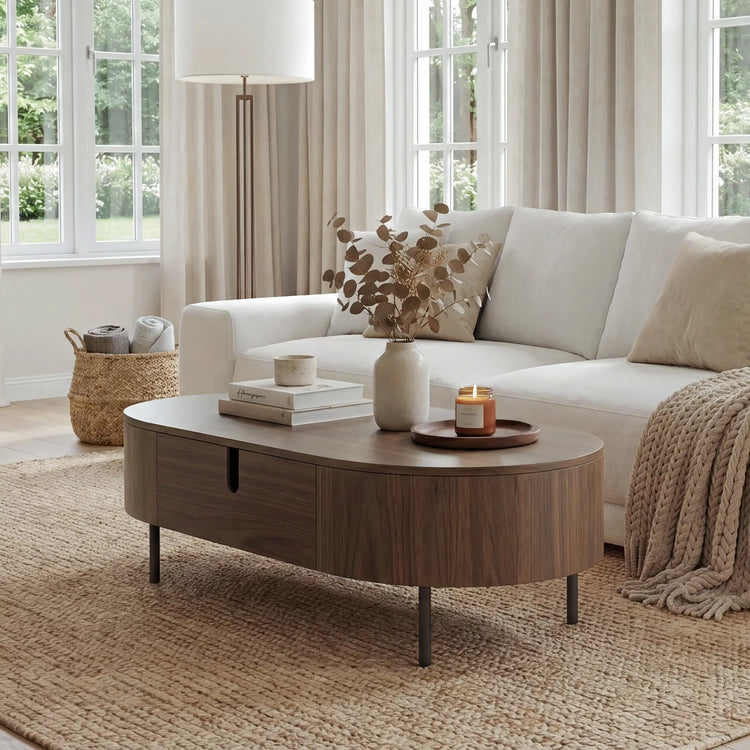 Blake Oval Storage Coffee Table with Two Drawers