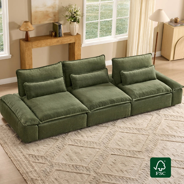 Ace Minimalist Chenille Adjustable Backrest 3-Seater Modular Sofa with Storage Armrest