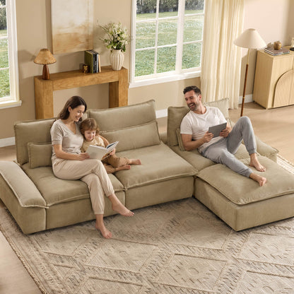 Ace Minimalist Chenille Adjustable Backrest 4-Seater Modular Sofa with Storage Armrest