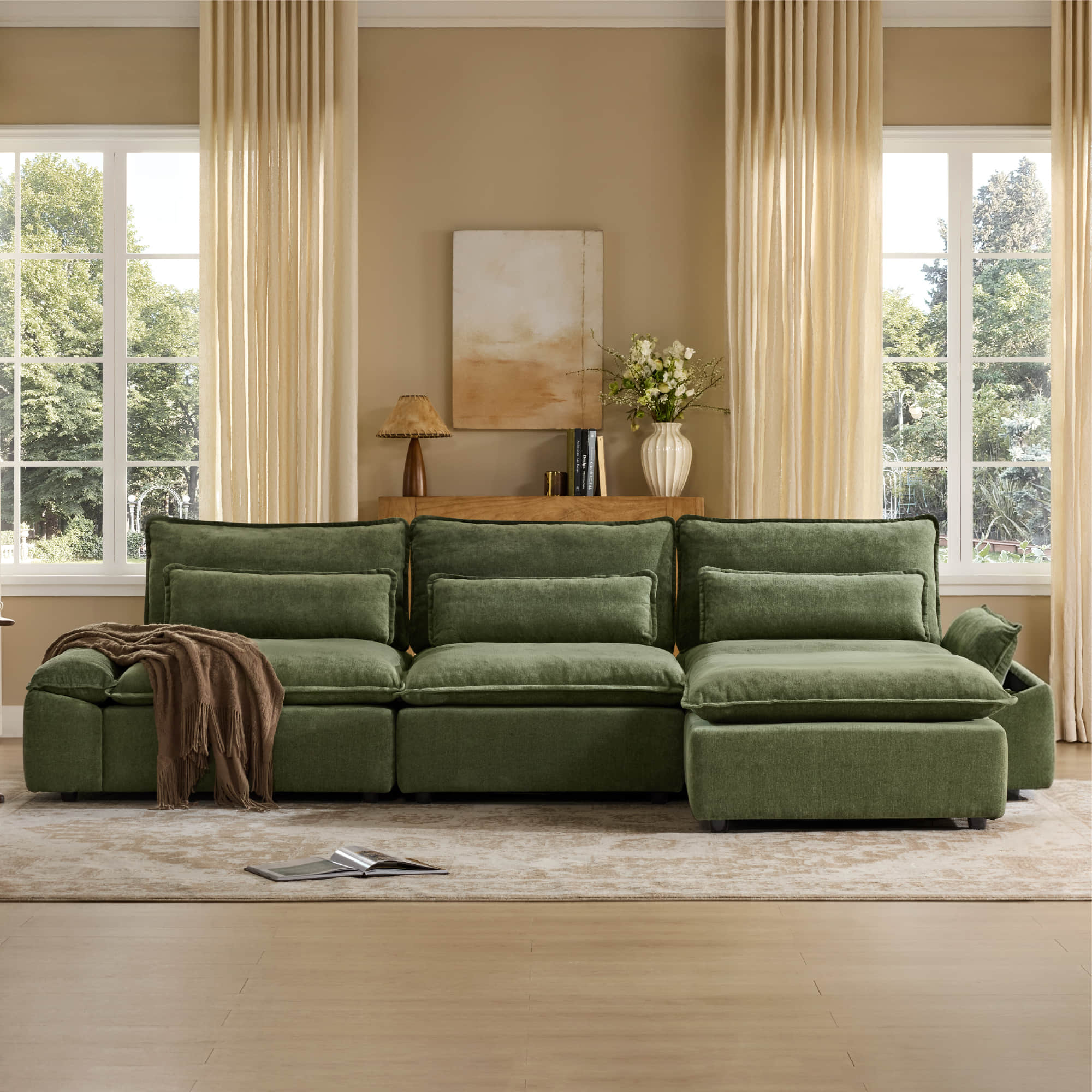 Ace Deep Adjustable Backrest 4-Seater Modular Sofa with Storage Armrest