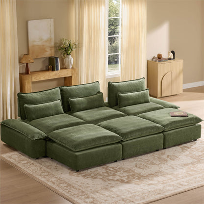 Ace Minimalist Chenille Adjustable Backrest 6-Seater Modular Sofa with Storage Armrest