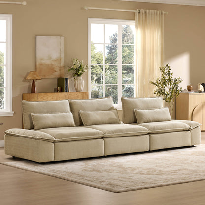 Ace Minimalist Chenille Adjustable Backrest 3-Seater Modular Sofa with Storage Armrest