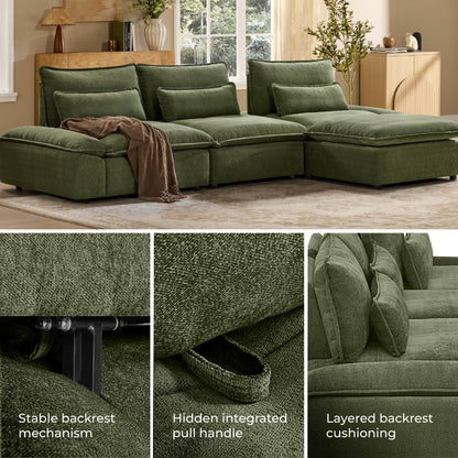 Ace Deep Adjustable Backrest 3-Seater Modular Sofa with Storage Armrest