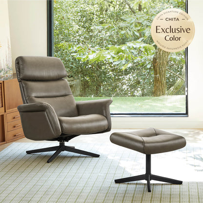 Cary Genuine Leather Swivel Reclining Chair & Ottoman