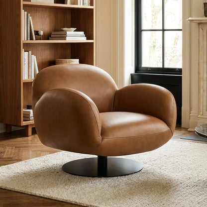 Cloud Puffy Genuine Leather Swivel Accent Chair