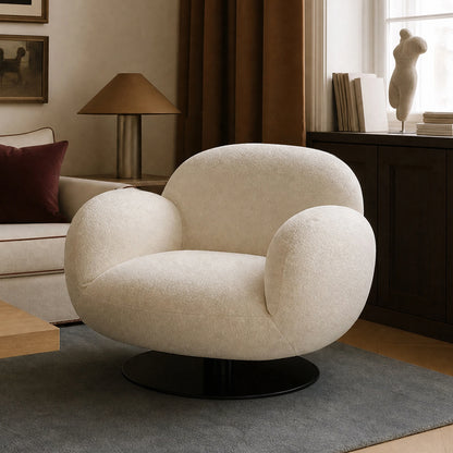 Cloud Puffy Genuine Leather Swivel Accent Chair