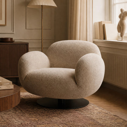 Cloud Puffy Genuine Leather Swivel Accent Chair