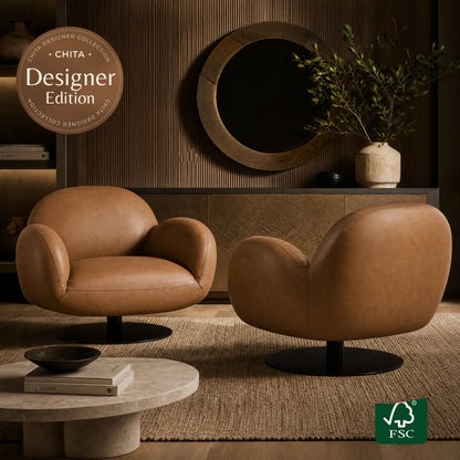 Cloud Puffy Genuine Leather Swivel Accent Chair