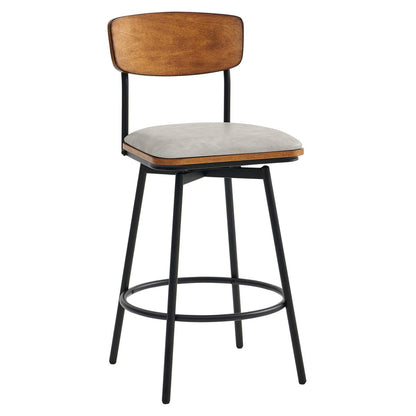 Aislinn swivel bar stool with gray seat and wooden backrest in contemporary design - CHITA Living