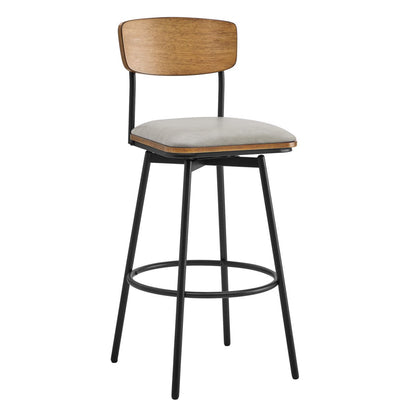 Aislinn swivel bar stool with gray cushion and wood backrest, perfect for modern kitchens - CHITA Living