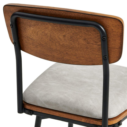 Detail of Aislinn swivel bar stool with wood backrest and gray padded seat - CHITA Living