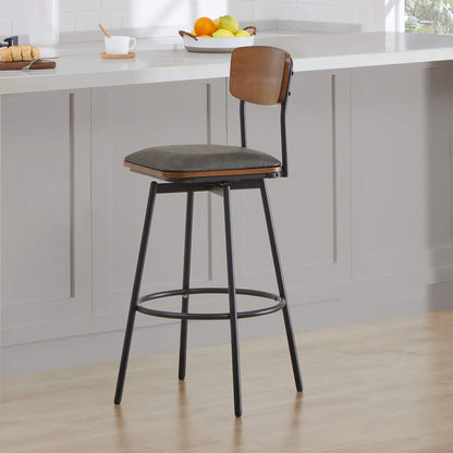 Aislinn swivel bar stool with wooden backrest and gray seat in modern kitchen - CHITA Living