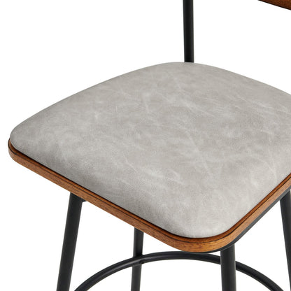 Close-up of Aislinn swivel bar stool cushion and wood accent in gray and brown tones - CHITA Living