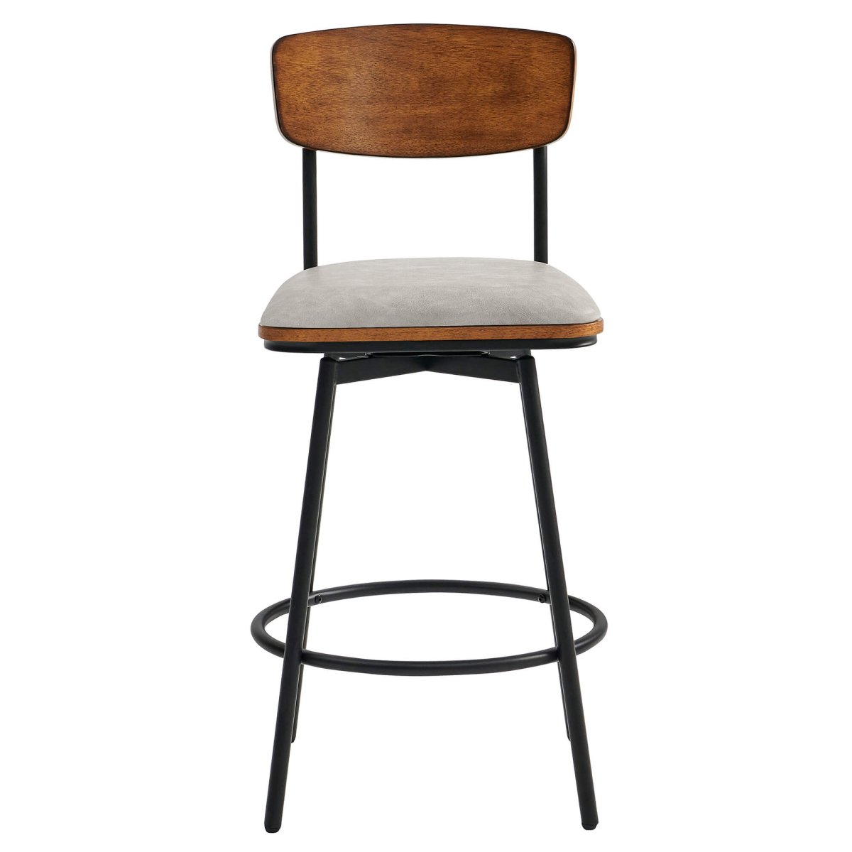 Aislinn bar stool with wood backrest and gray padded seat in minimal kitchen design - CHITA Living