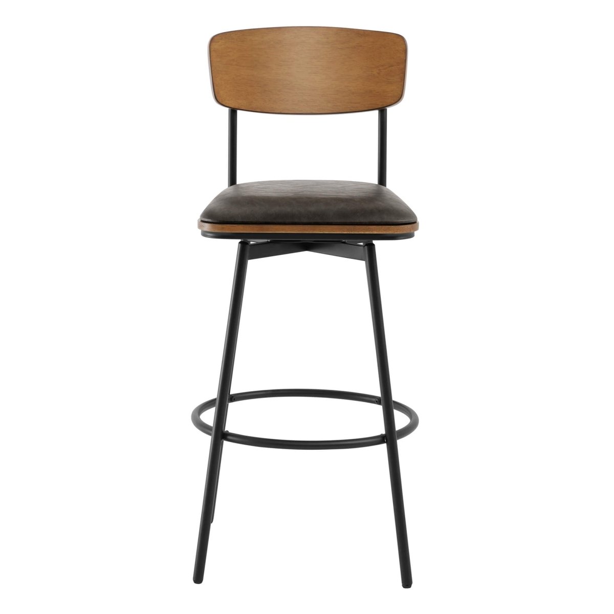 Aislinn swivel bar stool with gray cushion and wood backrest in modern kitchen - CHITA Living