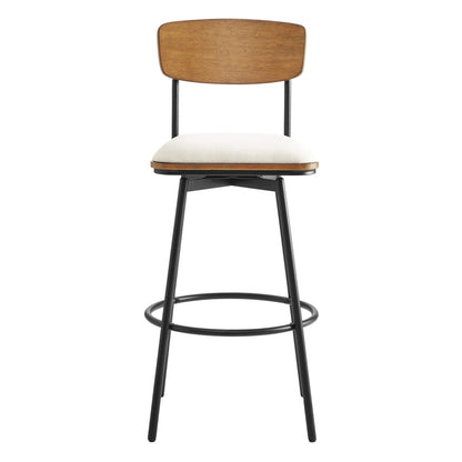 Aislinn swivel bar stool with wooden backrest and cream seat, modern design - CHITA Living