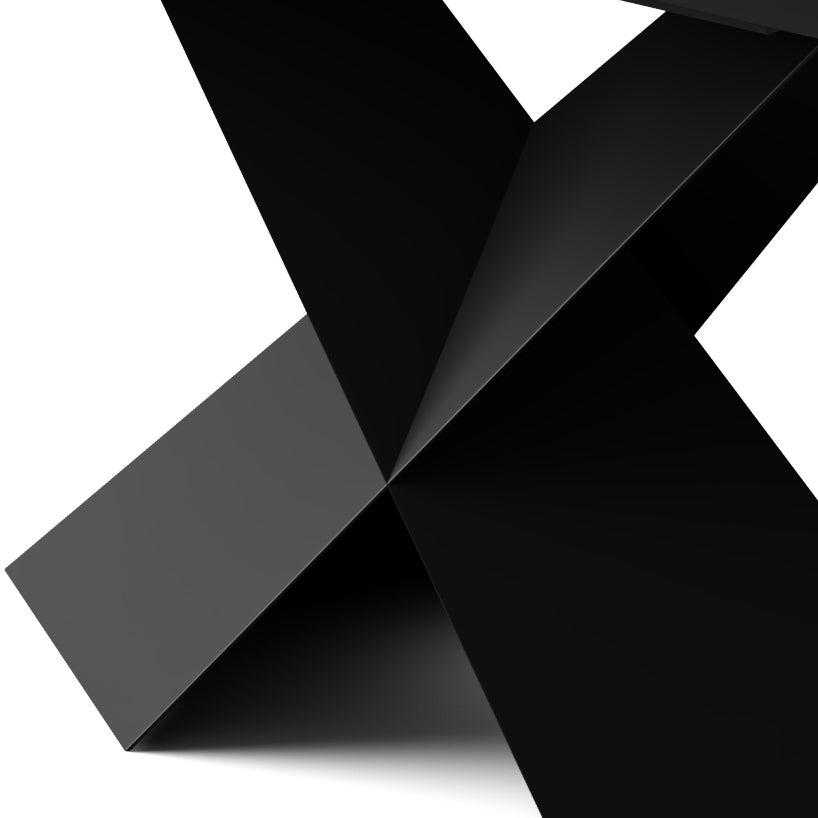 Black X-shaped steel base for extendable dining table