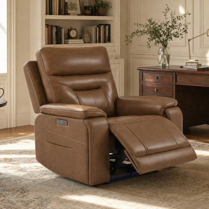 Hamish Genuine Leather Lay-Flat Power Recliner with LED Lighting
