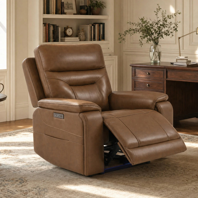 Hamish Genuine Leather Lay-Flat Power Recliner with LED Lighting