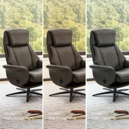 Leslie Genuine Leather Swivel Reclining Chair & Ottoman