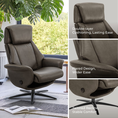 Leslie Genuine Leather Swivel Reclining Chair & Ottoman