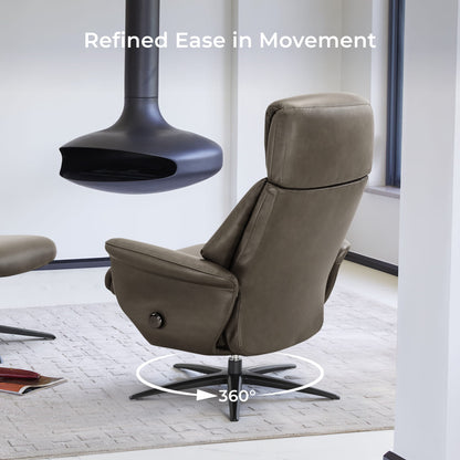 Leslie Genuine Leather Swivel Reclining Chair & Ottoman