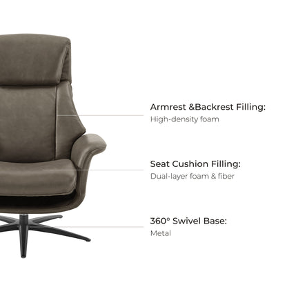 Leslie Genuine Leather Swivel Reclining Chair & Ottoman