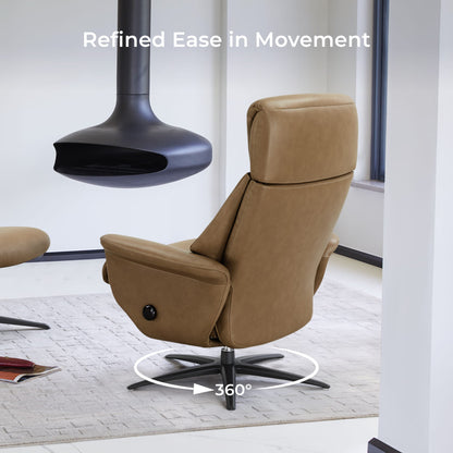 Leslie Genuine Leather Swivel Reclining Chair & Ottoman