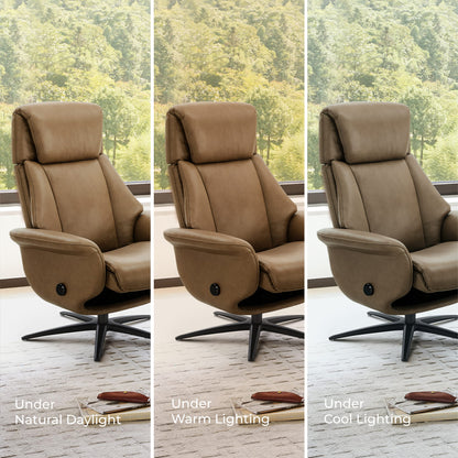 Leslie Genuine Leather Swivel Reclining Chair & Ottoman
