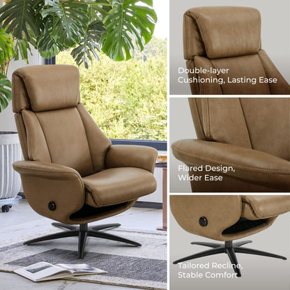Leslie Genuine Leather Swivel Reclining Chair & Ottoman
